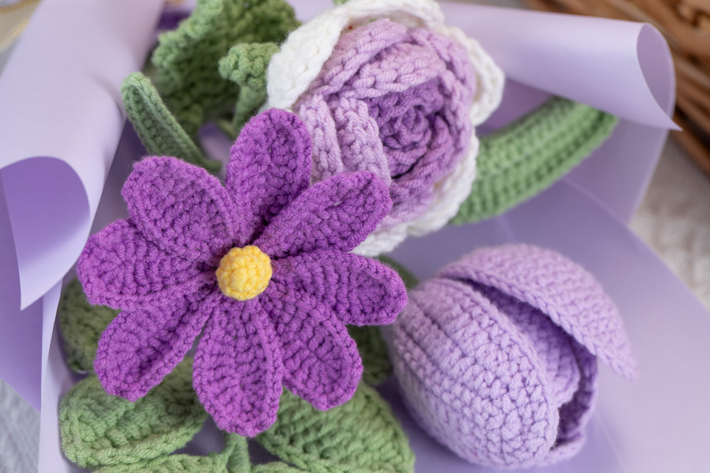 Small Purple Rose with Cosmos Bouquet