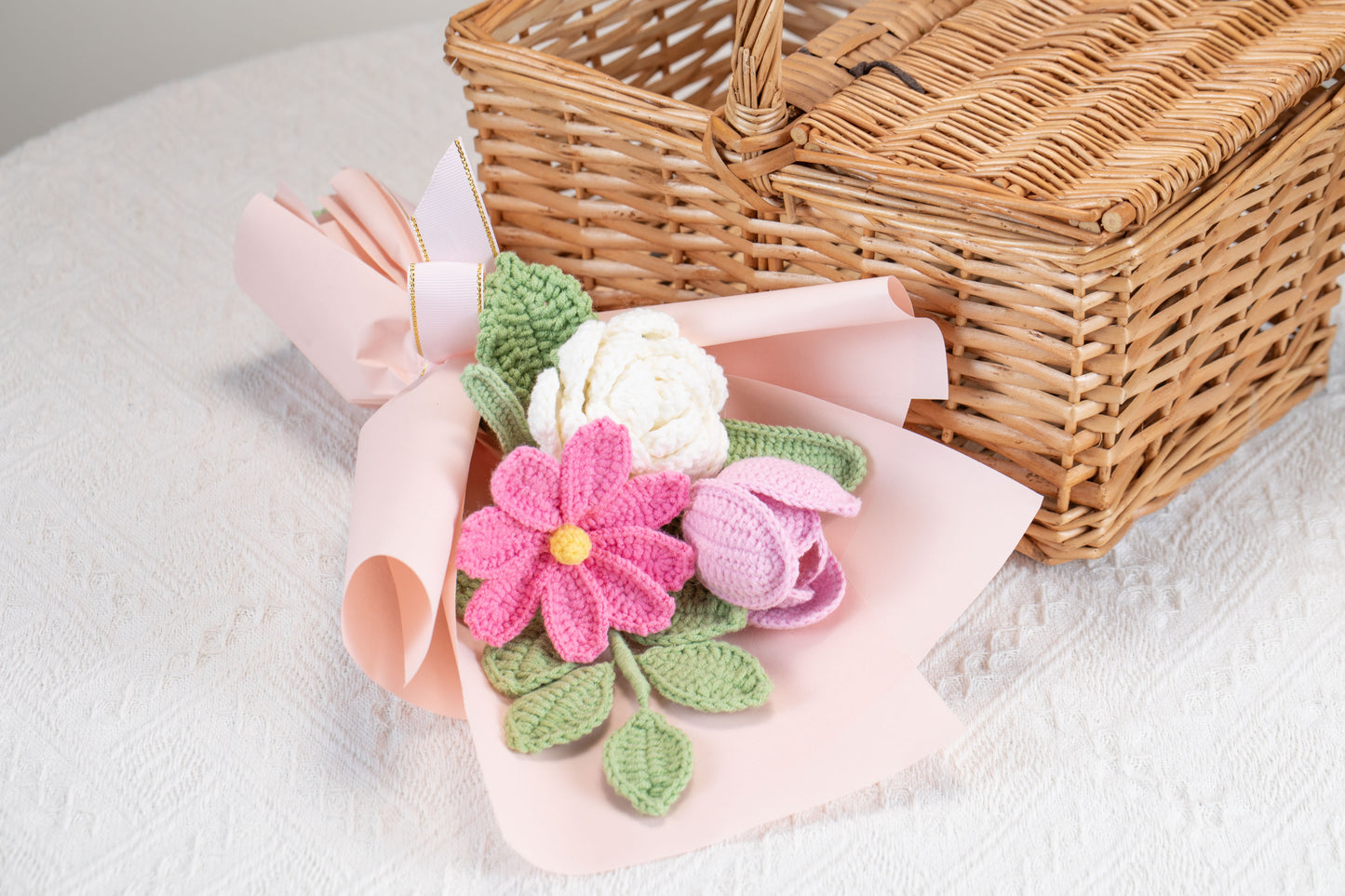 Small Hot Pink Rose with Cosmos Bouquet