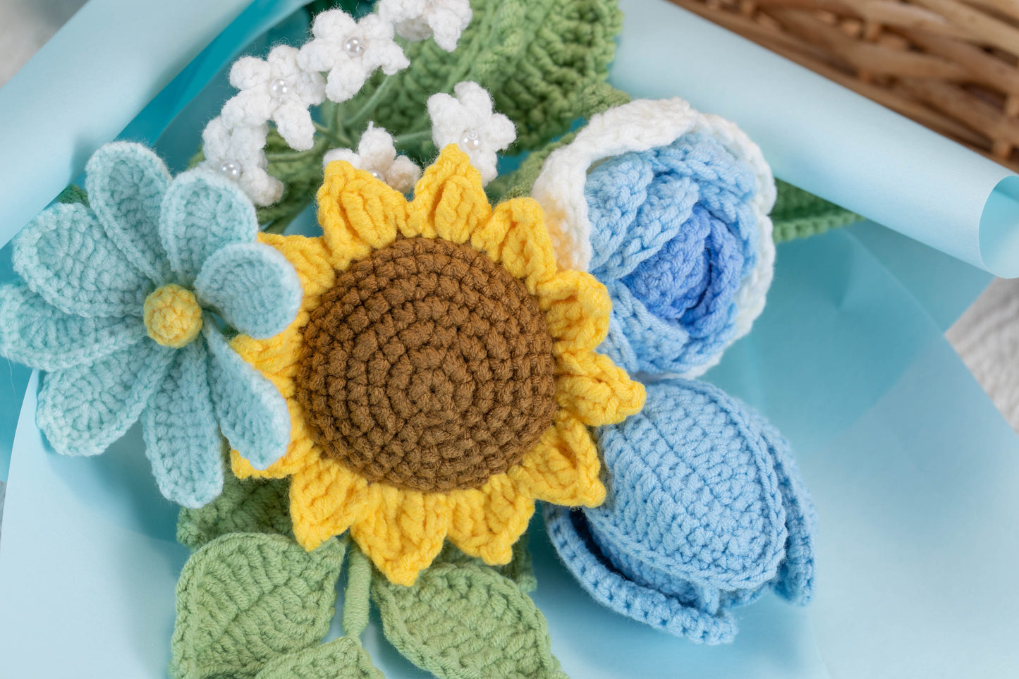 Blue Sunflower with Cosmos Bouquet