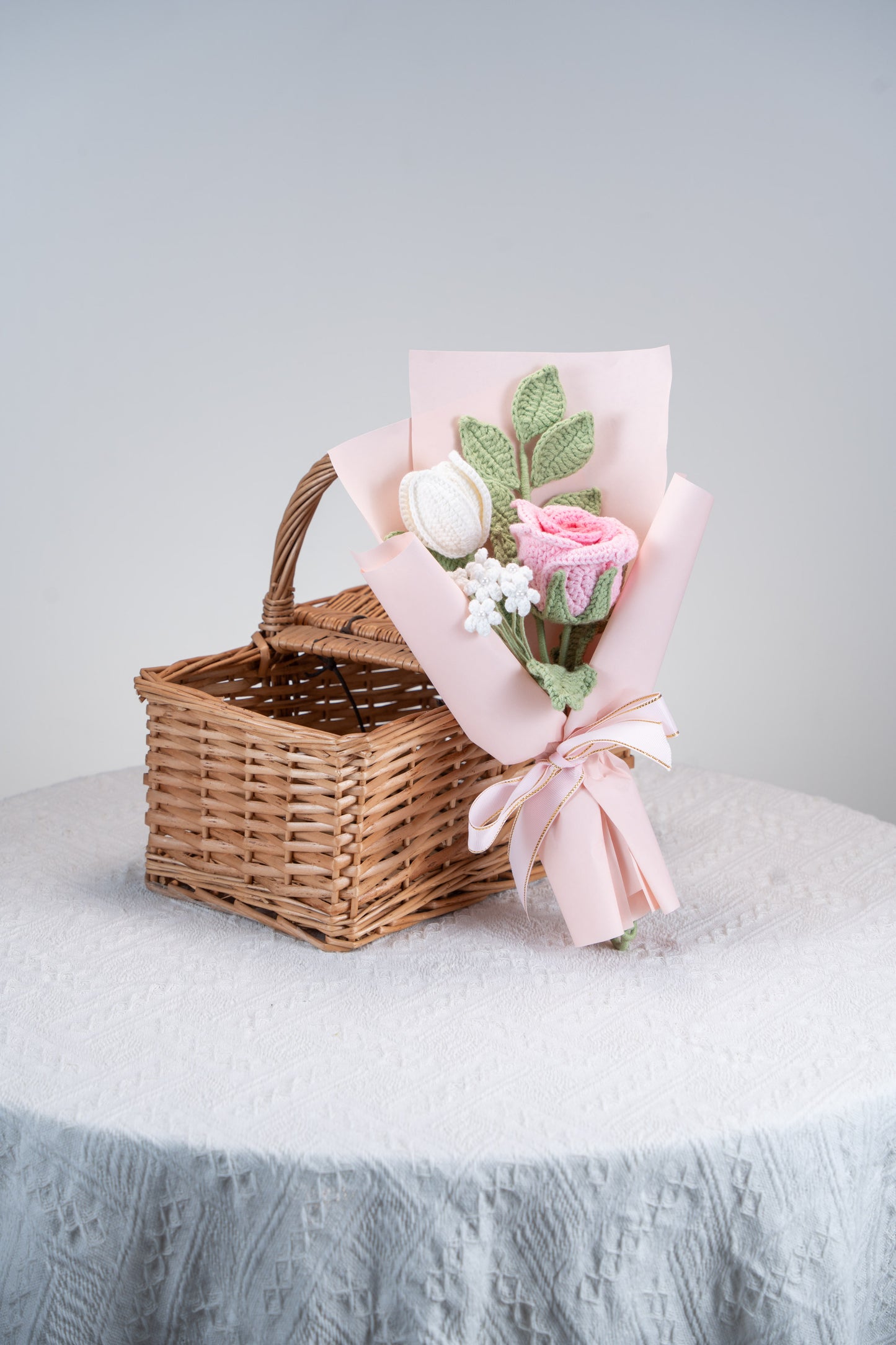 Small Hot Pink Rose with Tulip Bouquet
