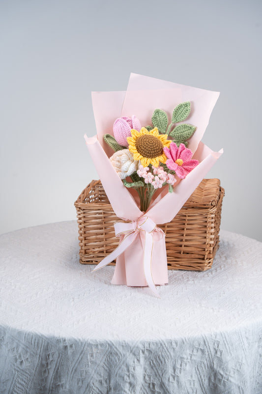Hot Pink Sunflower with Cosmos Bouquet