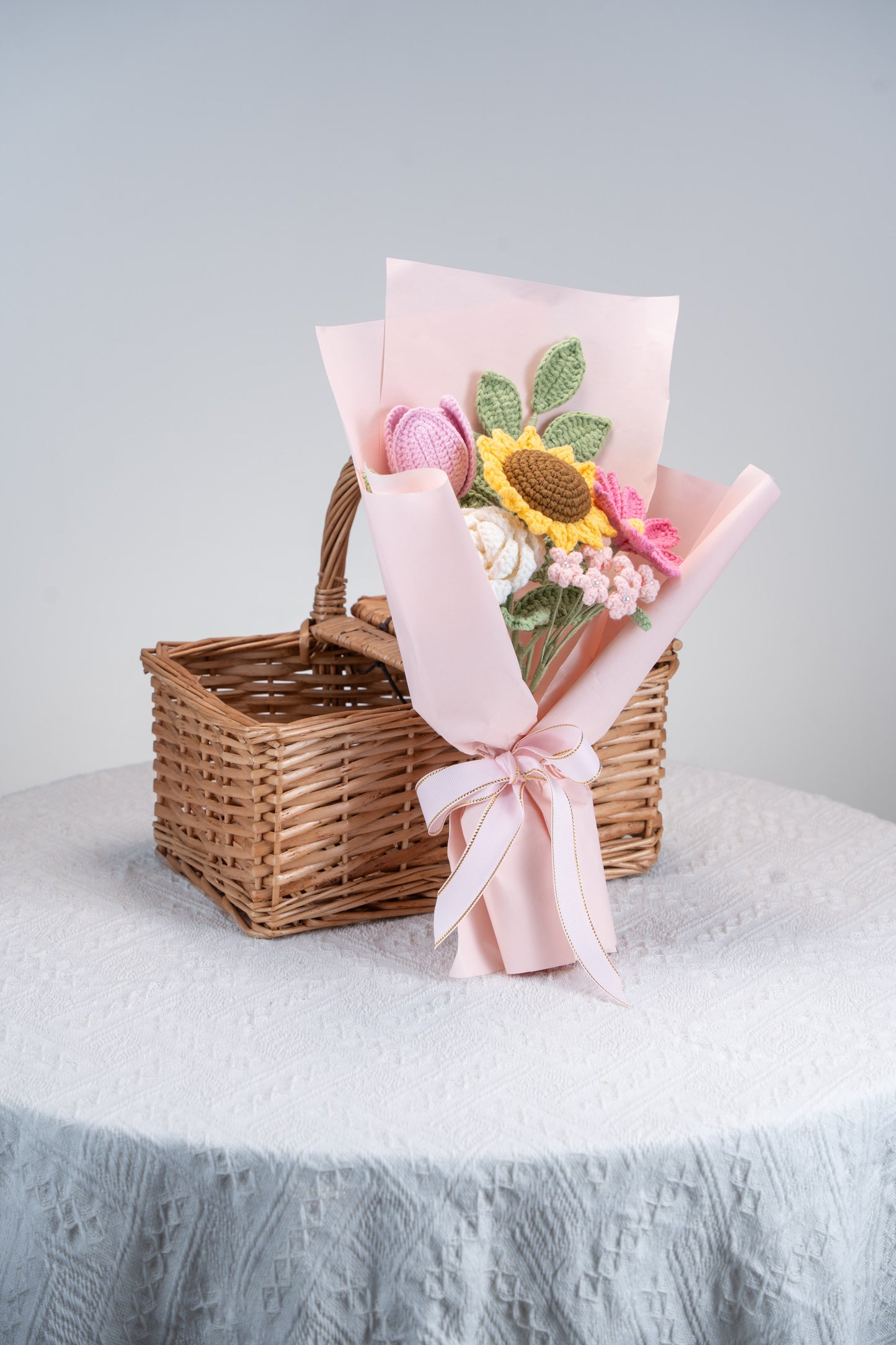 Hot Pink Sunflower with Cosmos Bouquet