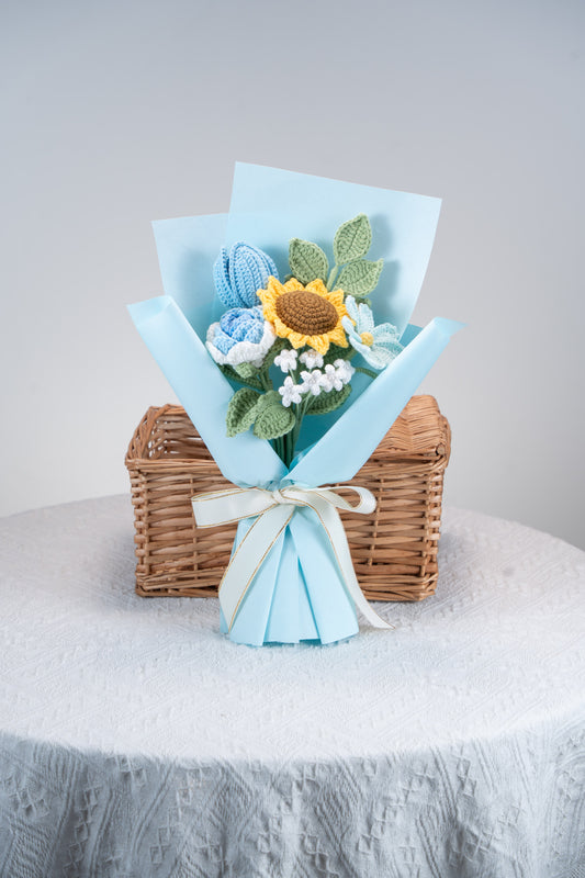 Blue Sunflower with Cosmos Bouquet