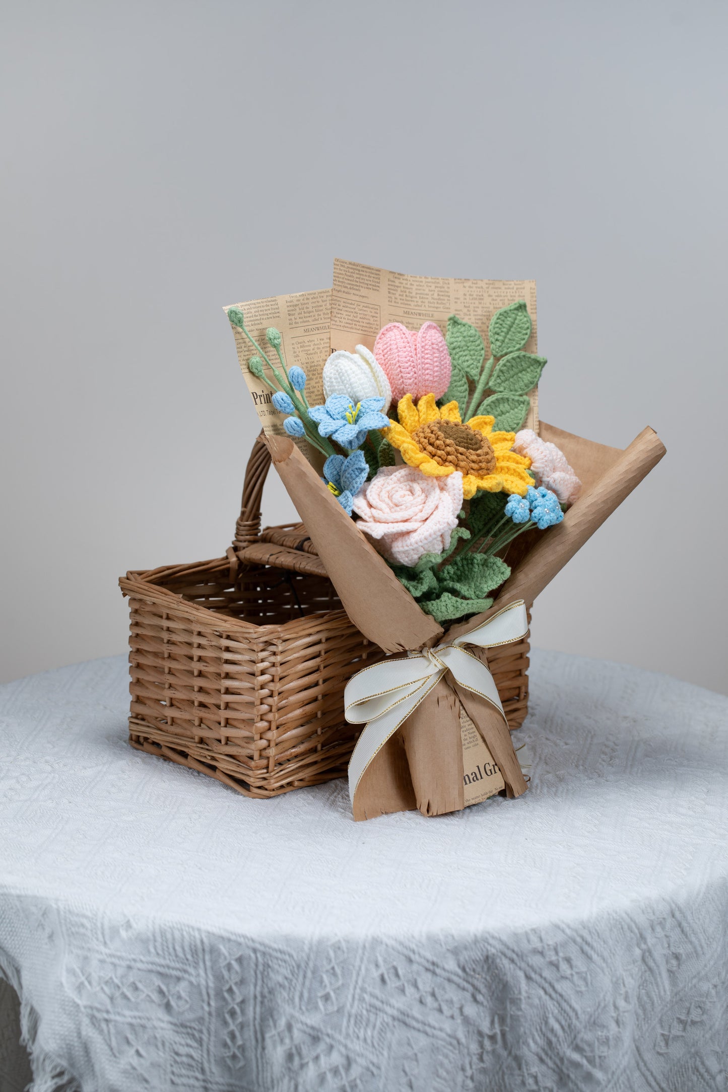 Blue/Pink Sunflower with Lily Bouquet