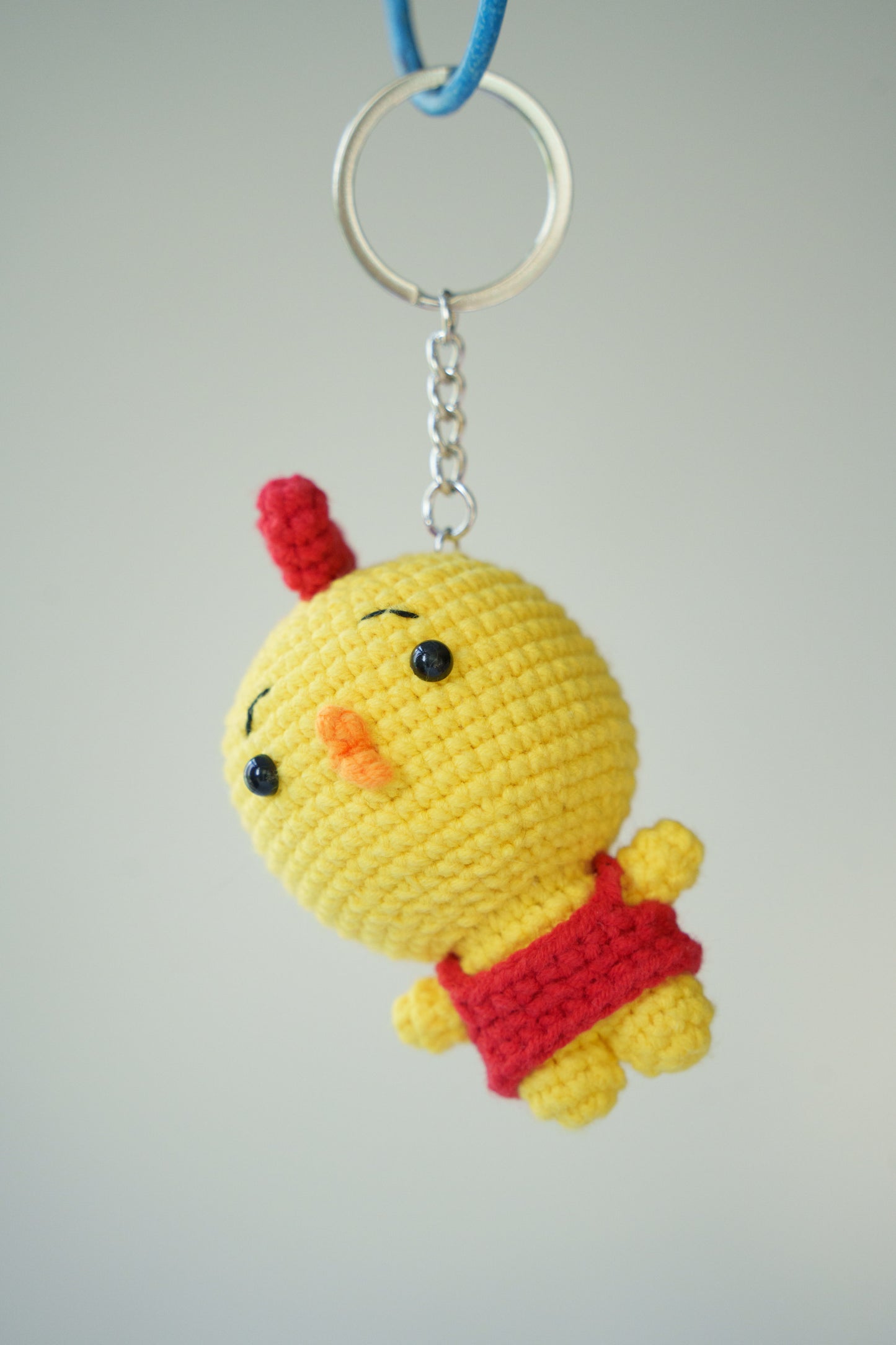 crochet red chicken keychain