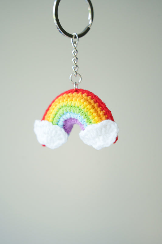 crochet rainbow keychain