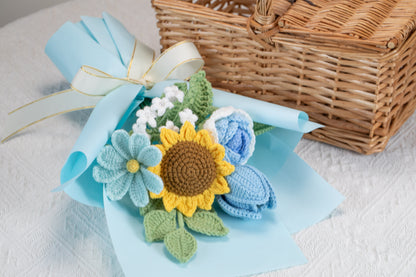 Blue Sunflower with Cosmos Bouquet