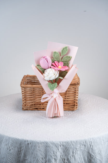 Small Hot Pink Rose with Cosmos Bouquet