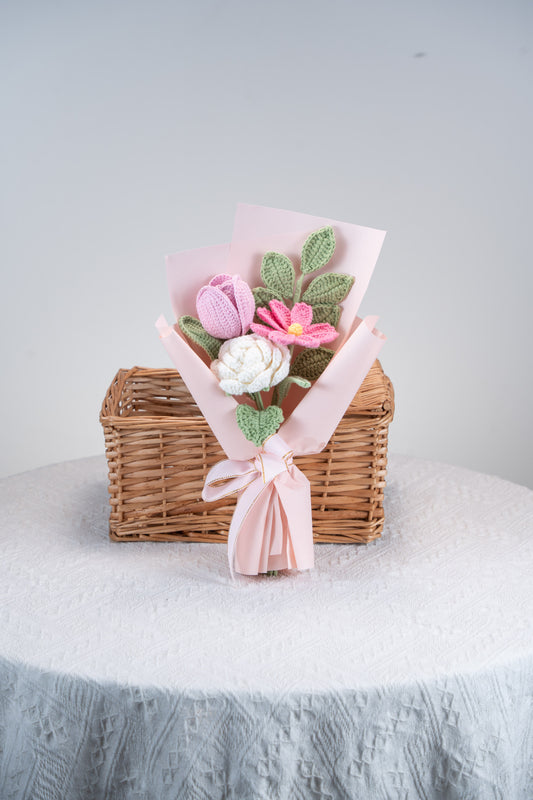 Small Hot Pink Rose with Cosmos Bouquet