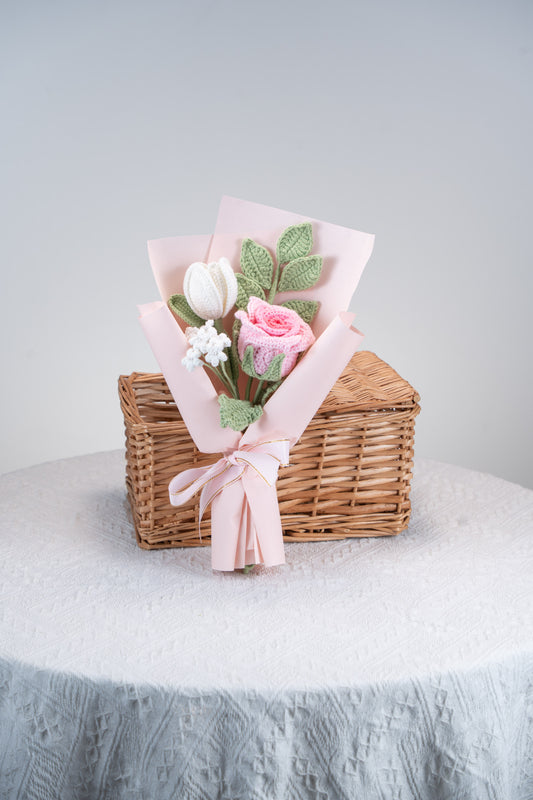 Small Hot Pink Rose with Tulip Bouquet