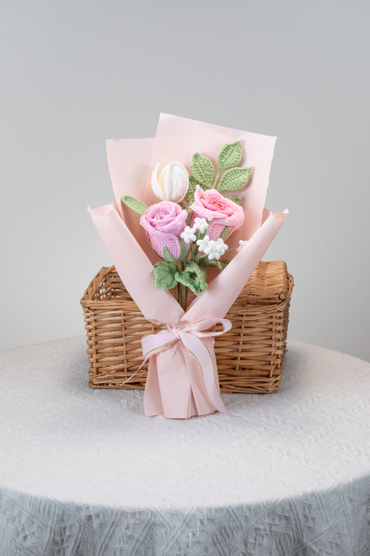 Hot Pink Rose with Tulip Bouquet