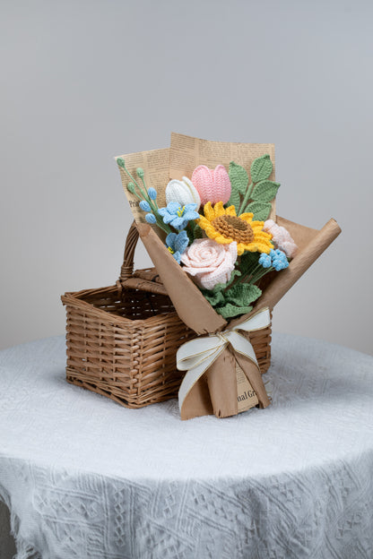 Blue/Pink Sunflower with Lily Bouquet