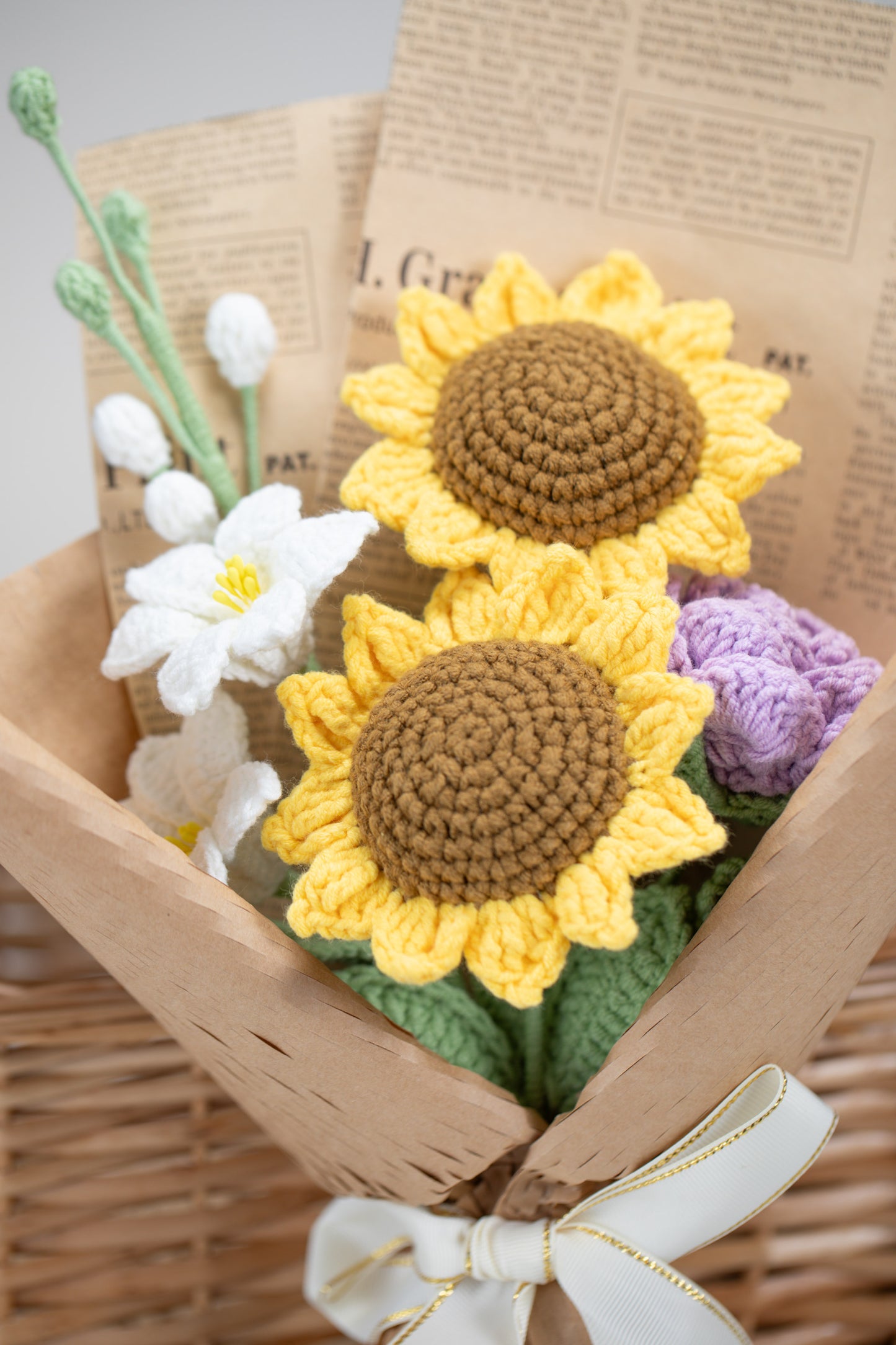 Small Sunflower with White Lily Bouquet