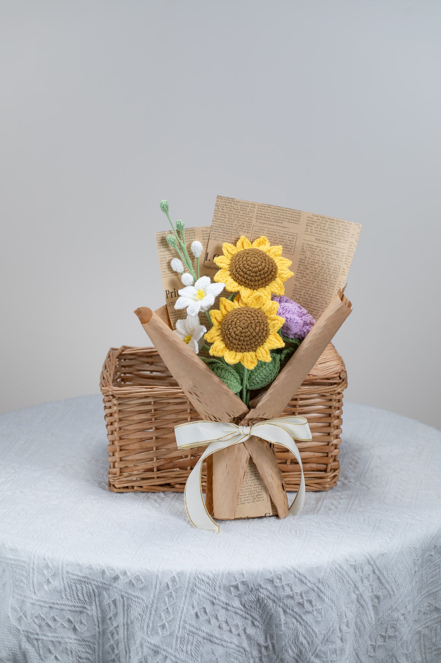 Small Sunflower with White Lily Bouquet