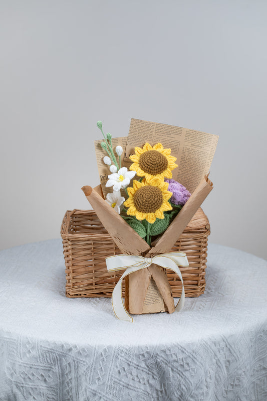 Small Sunflower with White Lily Bouquet