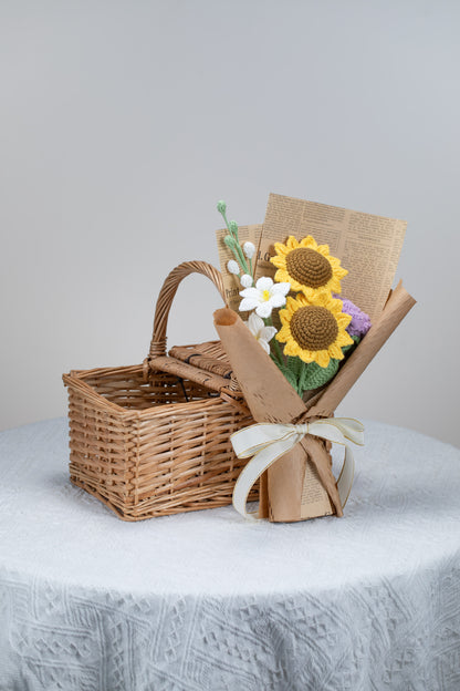 Small Sunflower with White Lily Bouquet