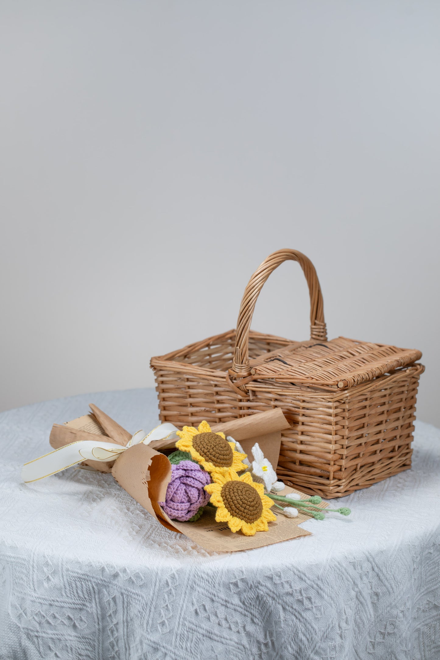 Small Sunflower with White Lily Bouquet