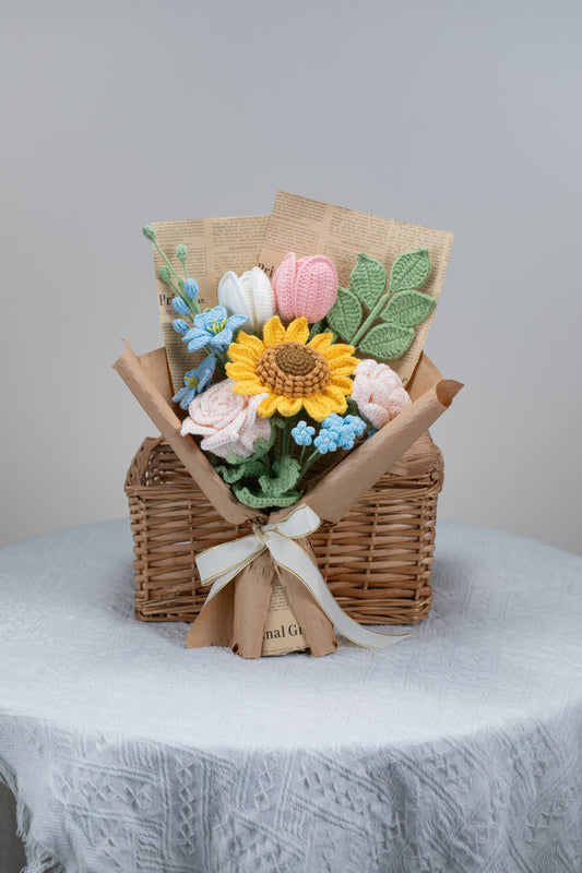 Blue/Pink Sunflower with Lily Bouquet