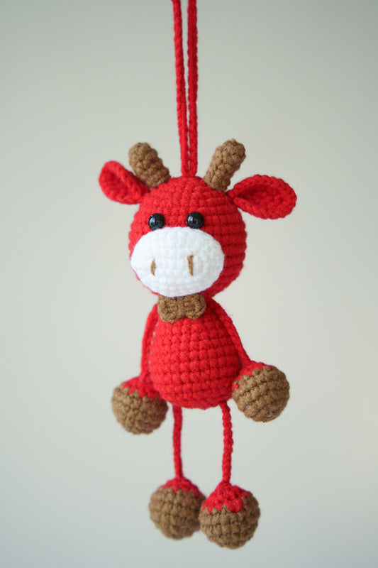 crochet red cow keychain