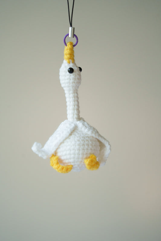 crochet white goose keychain